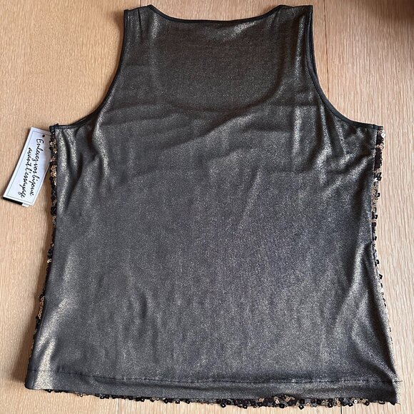 Peter Nygard NEW Sequin Metallic Bronze Brown Tank top XL stretch Y2K party sexy - Picture 4 of 10